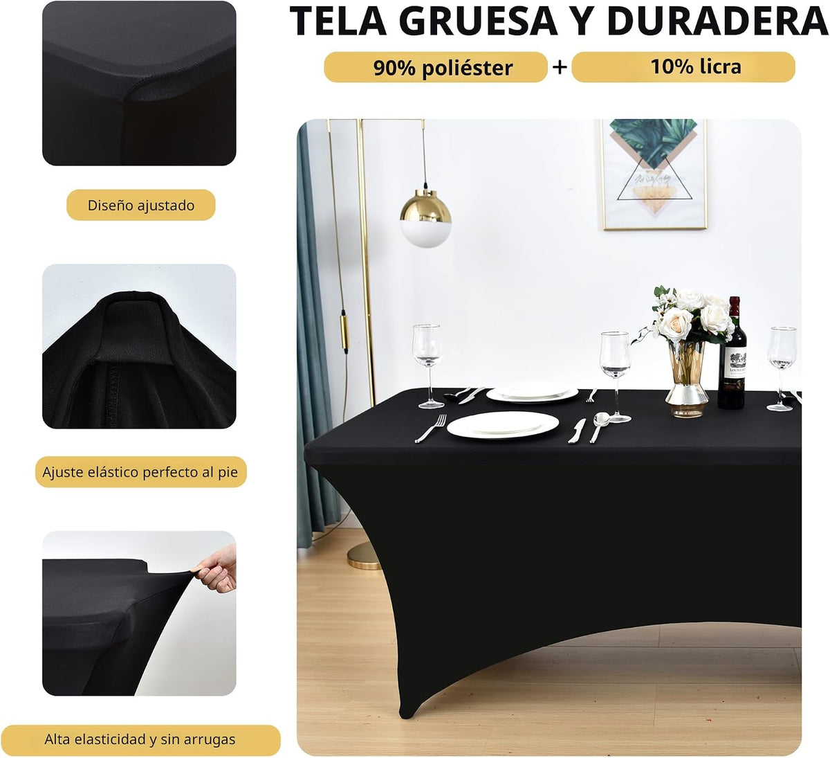 ZarzaaSik Paquete de 2 Cubiertas de Mesa de Spandex Negro de 6 pies...