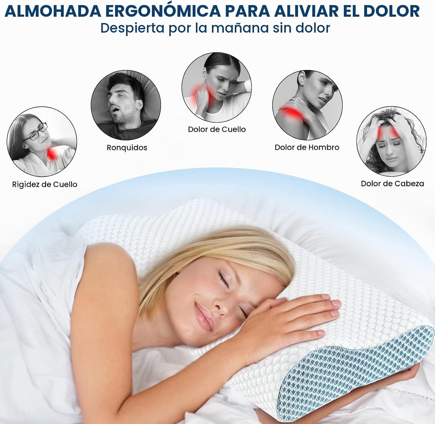 Almohada cervical de contorno de espuma viscoelástica para aliviar...
