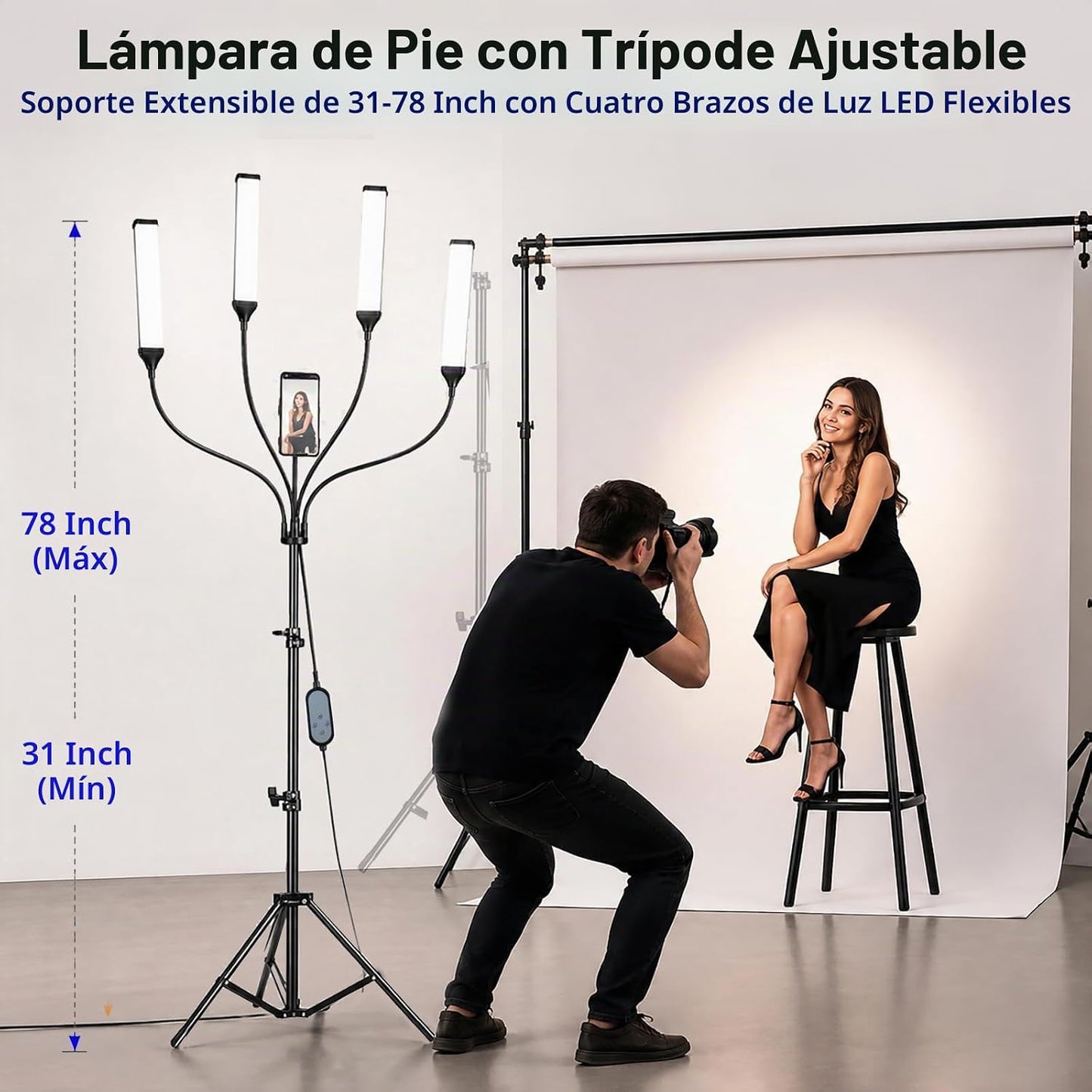 Luz esteticista con cuatro brazos flexibles, kit de iluminación LED...