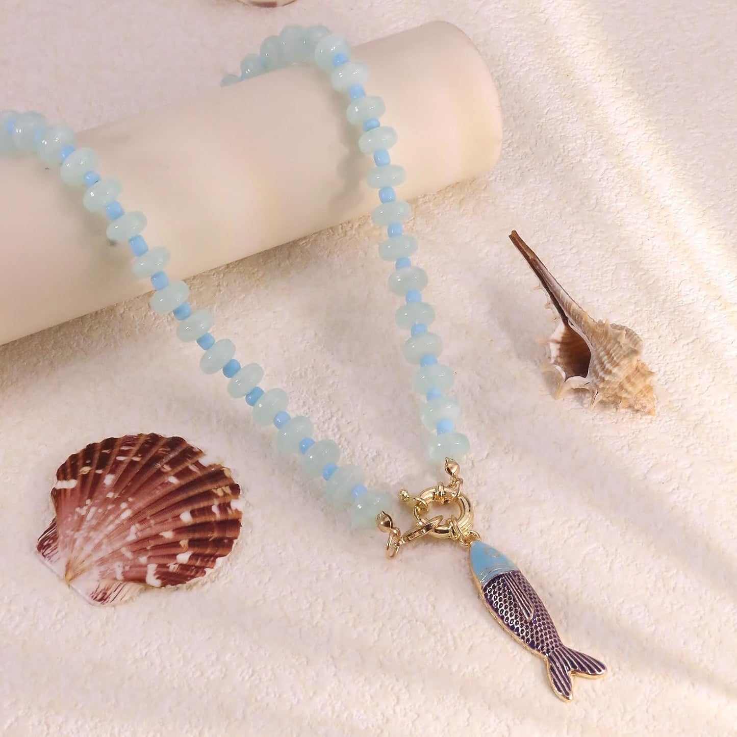 GLRITY Collares bohemios de peces con cuentas para mujer, collar de...