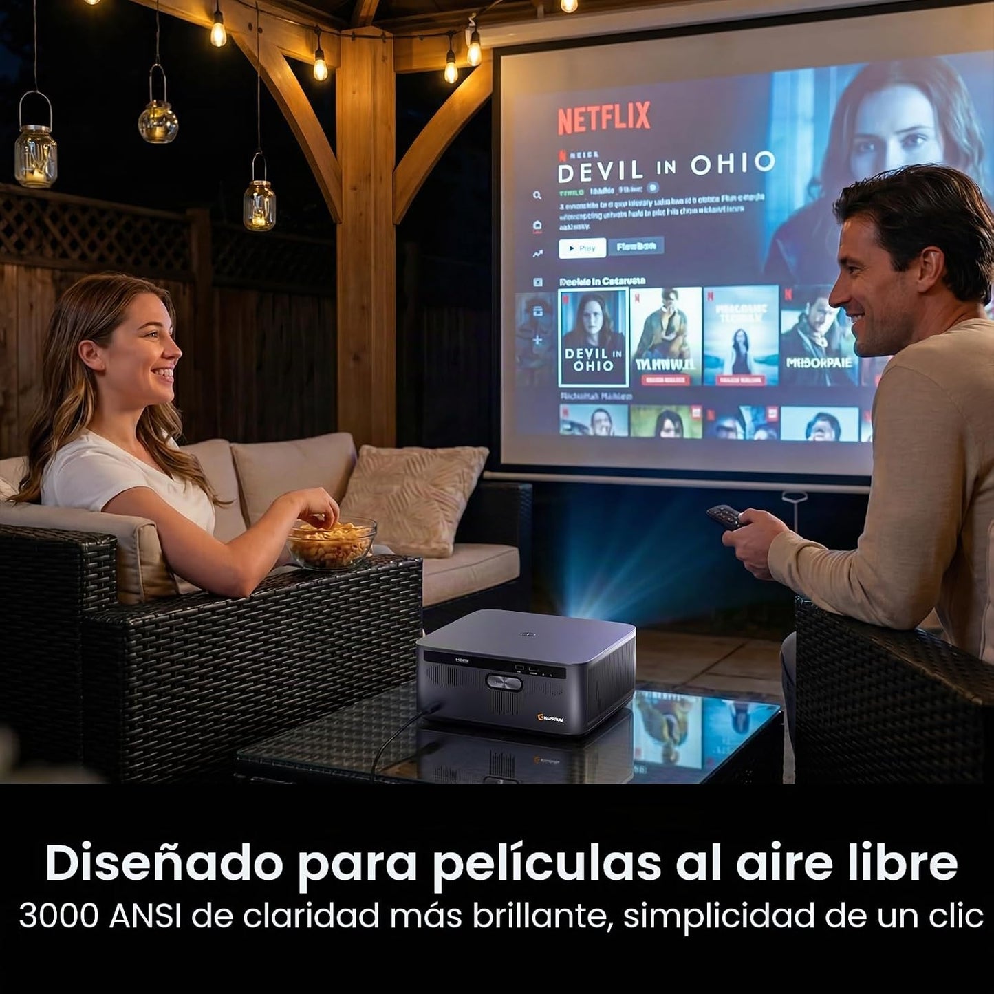 HAPPRUN Proyector para exteriores de 3000 lúmenes ANSI con Google T...