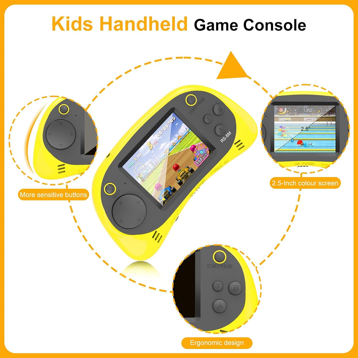 Juegos de mano para niños, videojuego retro de 16 bits con 220 jueg...