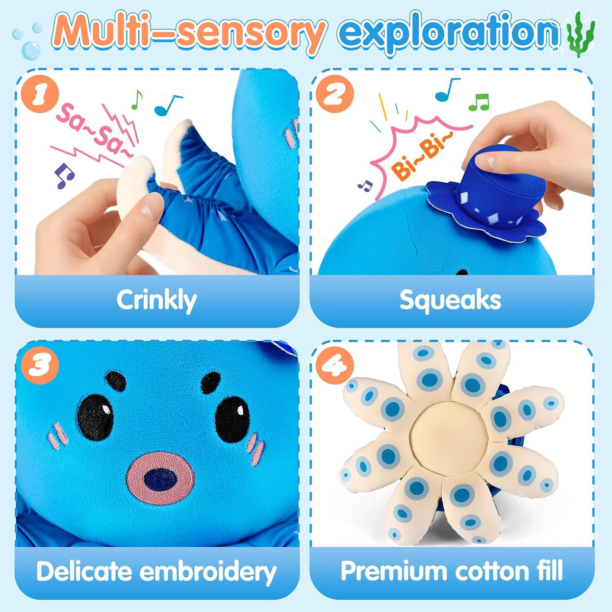 SAIMAND Juguete de peluche musical de pulpo, regalo sensorial suave...