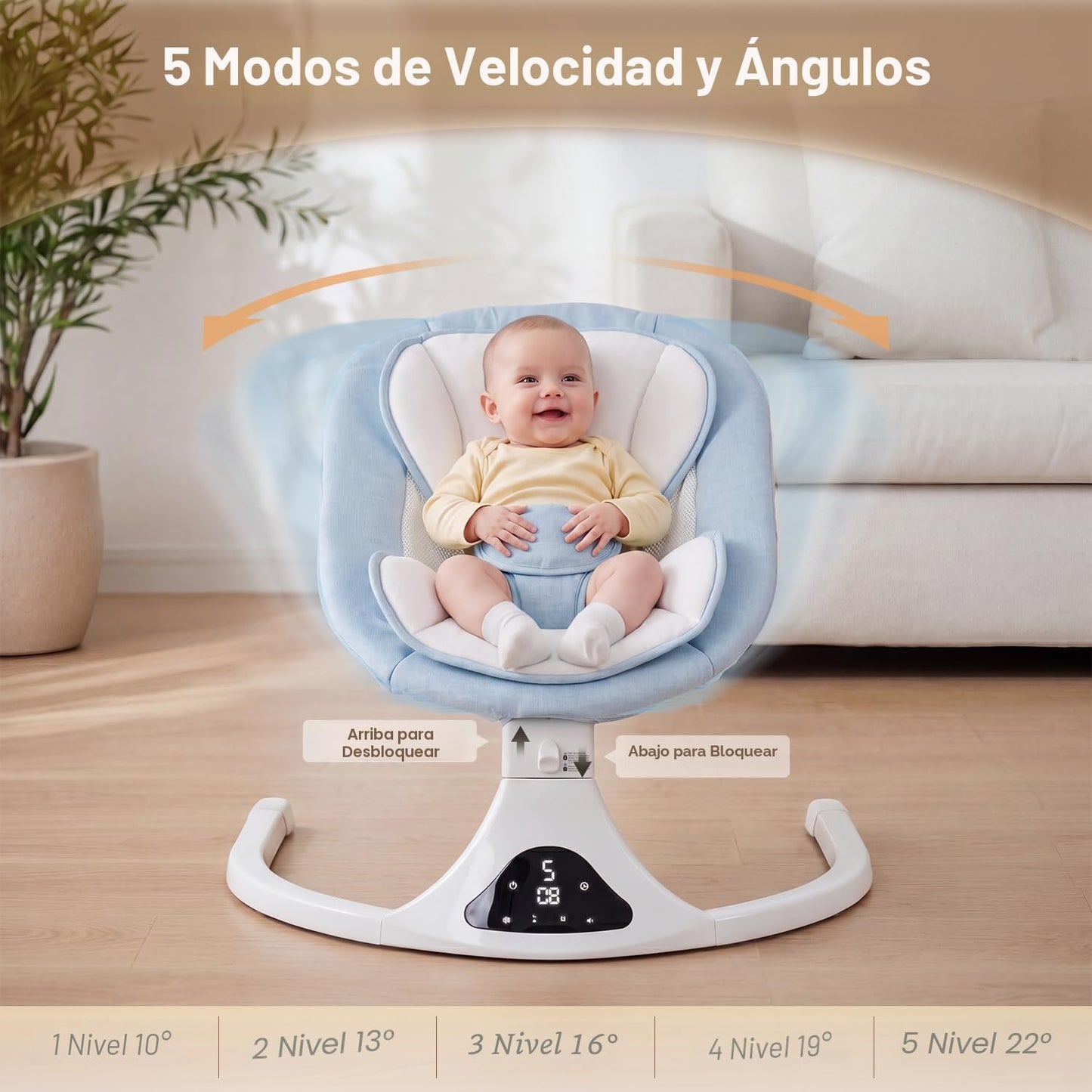 Columpio inteligente para bebé con Bluetooth y control remoto - 5 v...