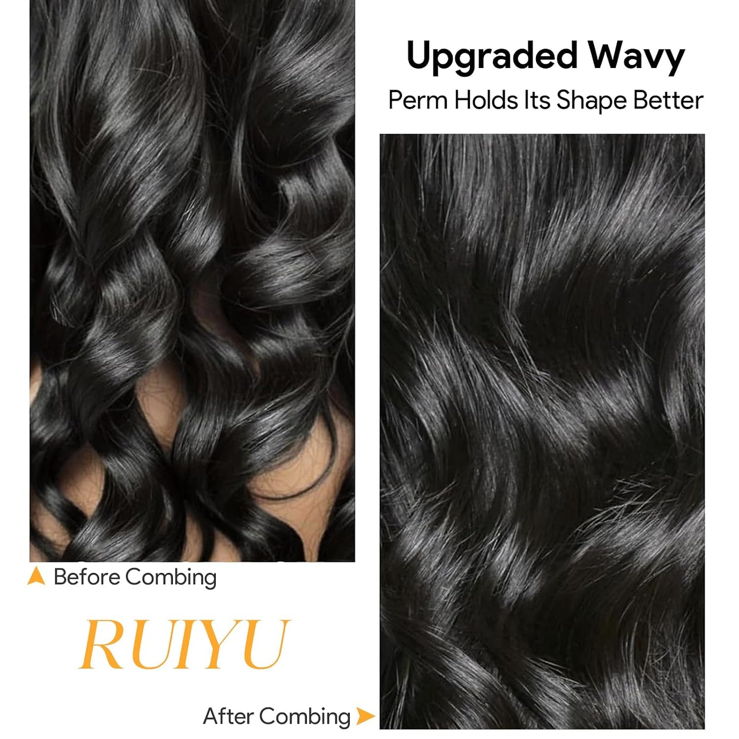 Ruiyu Peluca de cabello humano ondulado suelto con flequillo, encaj...