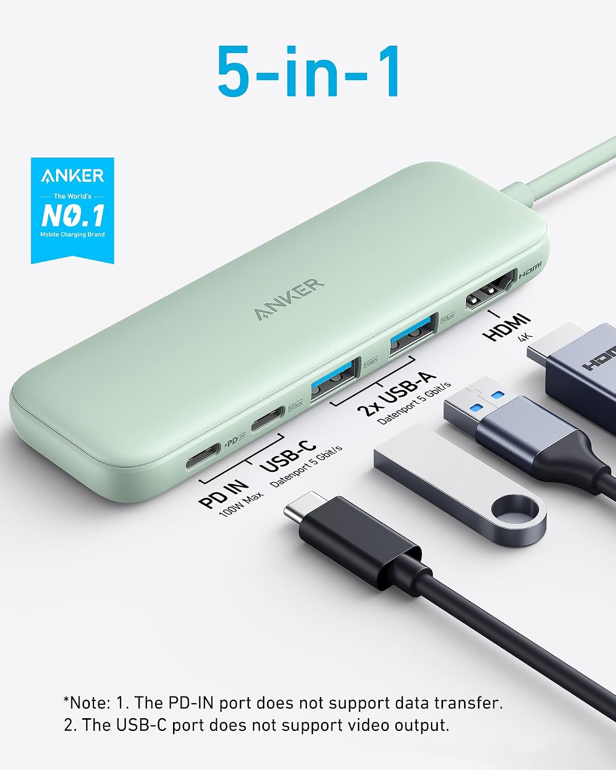 Anker Hub USB C, concentrador USBC a HDMI 5 en 1 con pantalla 4K, U...