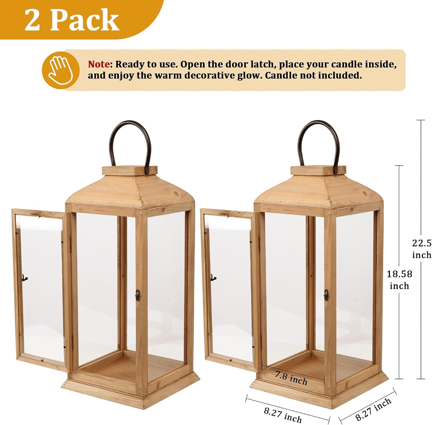 Bdor Paquete de 2 faroles de madera para exteriores de 22.5 pulgada...