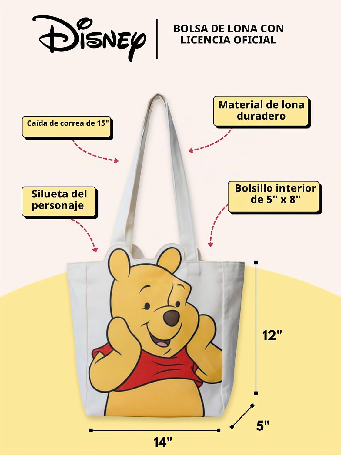 Disney Tote Pooh Eeyore Mickey Minnie Stitch Bolsa de lona