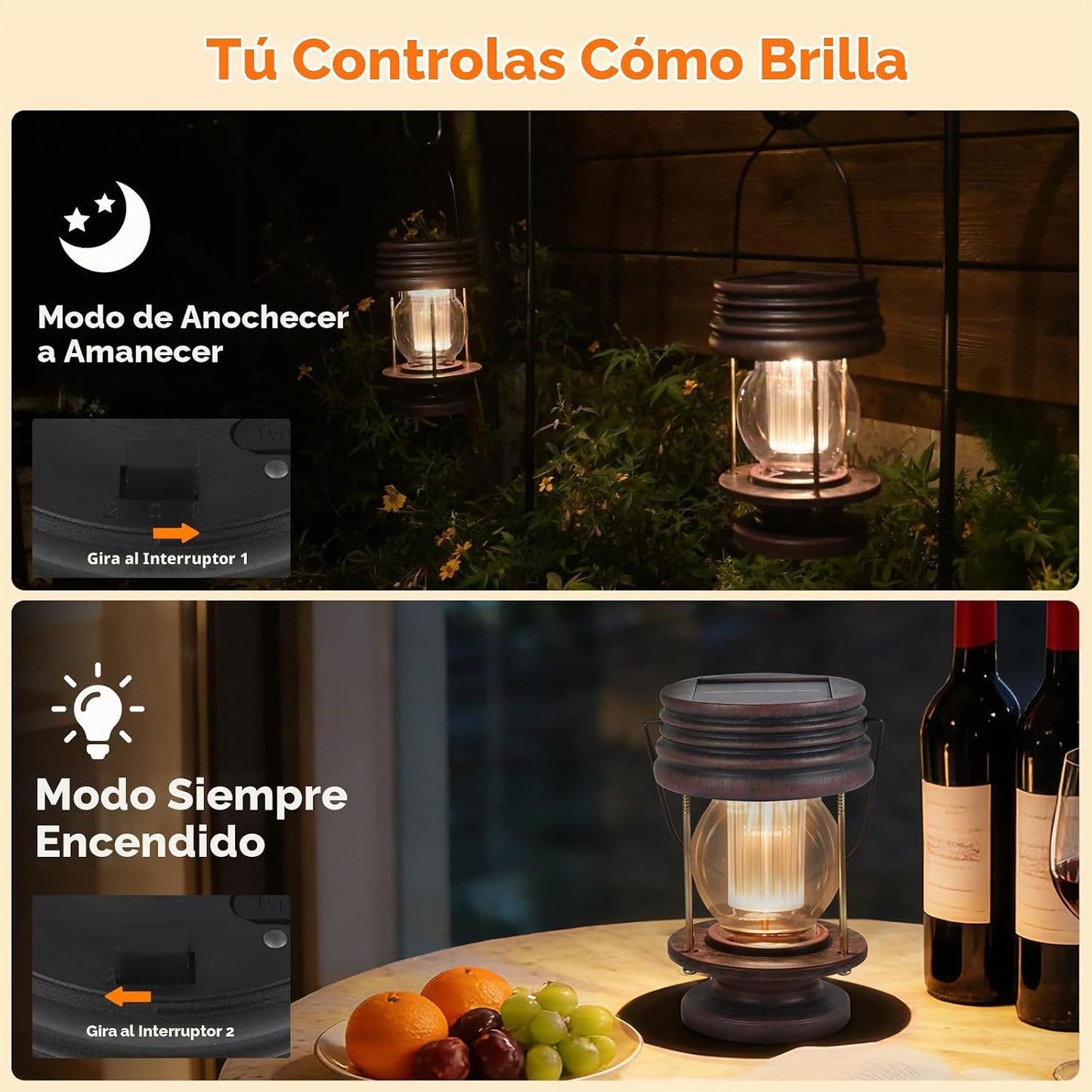 Linternas solares, doble carga solar y USB, luces colgantes y de ca...