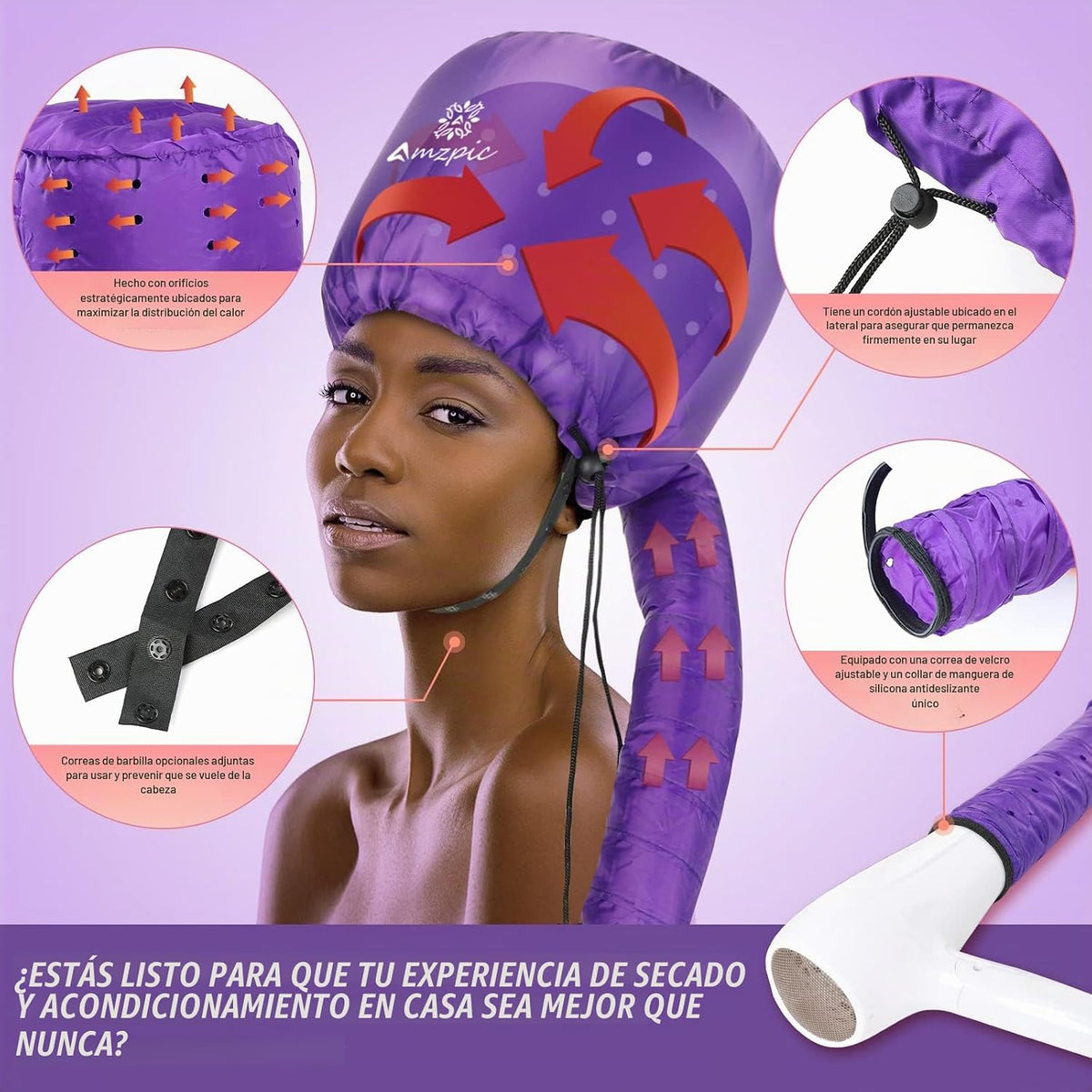 Accesorio para secador de pelo de capó, suave, ajustable, extra gra...