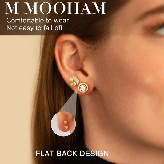 M MOOHAM Juego de aretes hipoalergénicos de plata de ley 925 para m...
