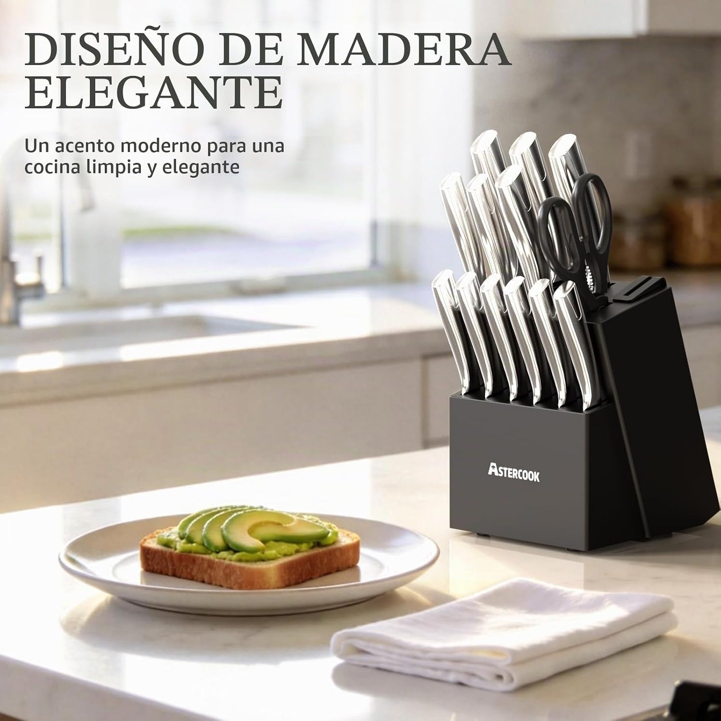 Astercook Juego de Cuchillos de Cocina con Bloque y Afilador Full T...