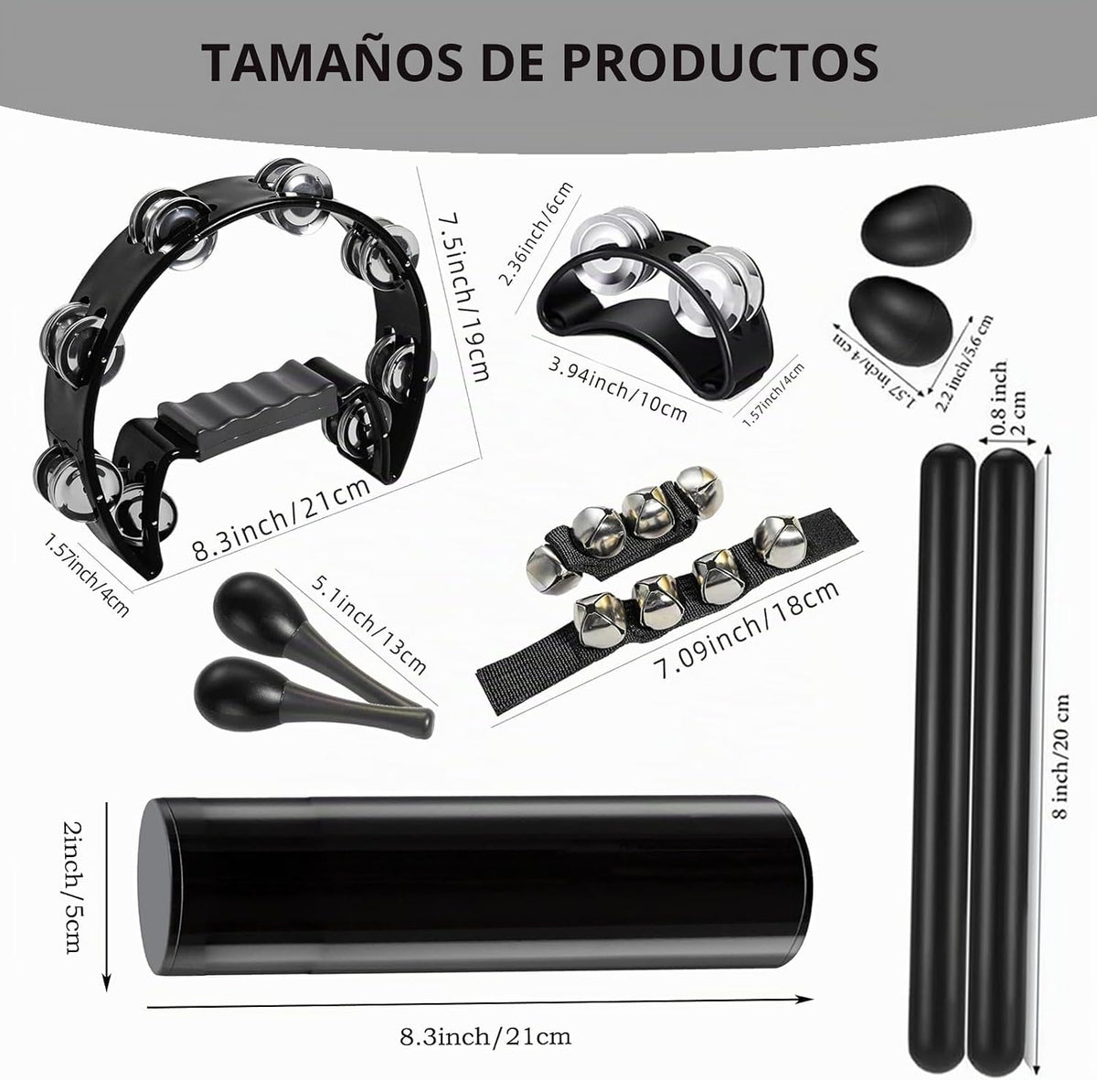 Panderetas para adultos, instrumento de percusión agitador, palos d...
