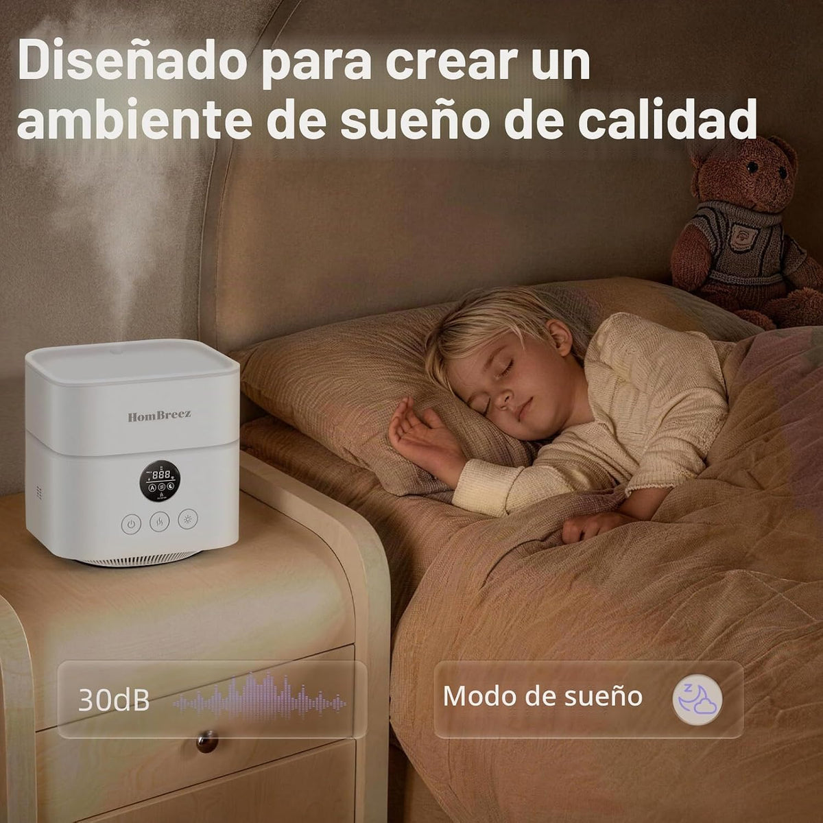 HomBreez Combo de purificador de aire y humidificador para dormitor...