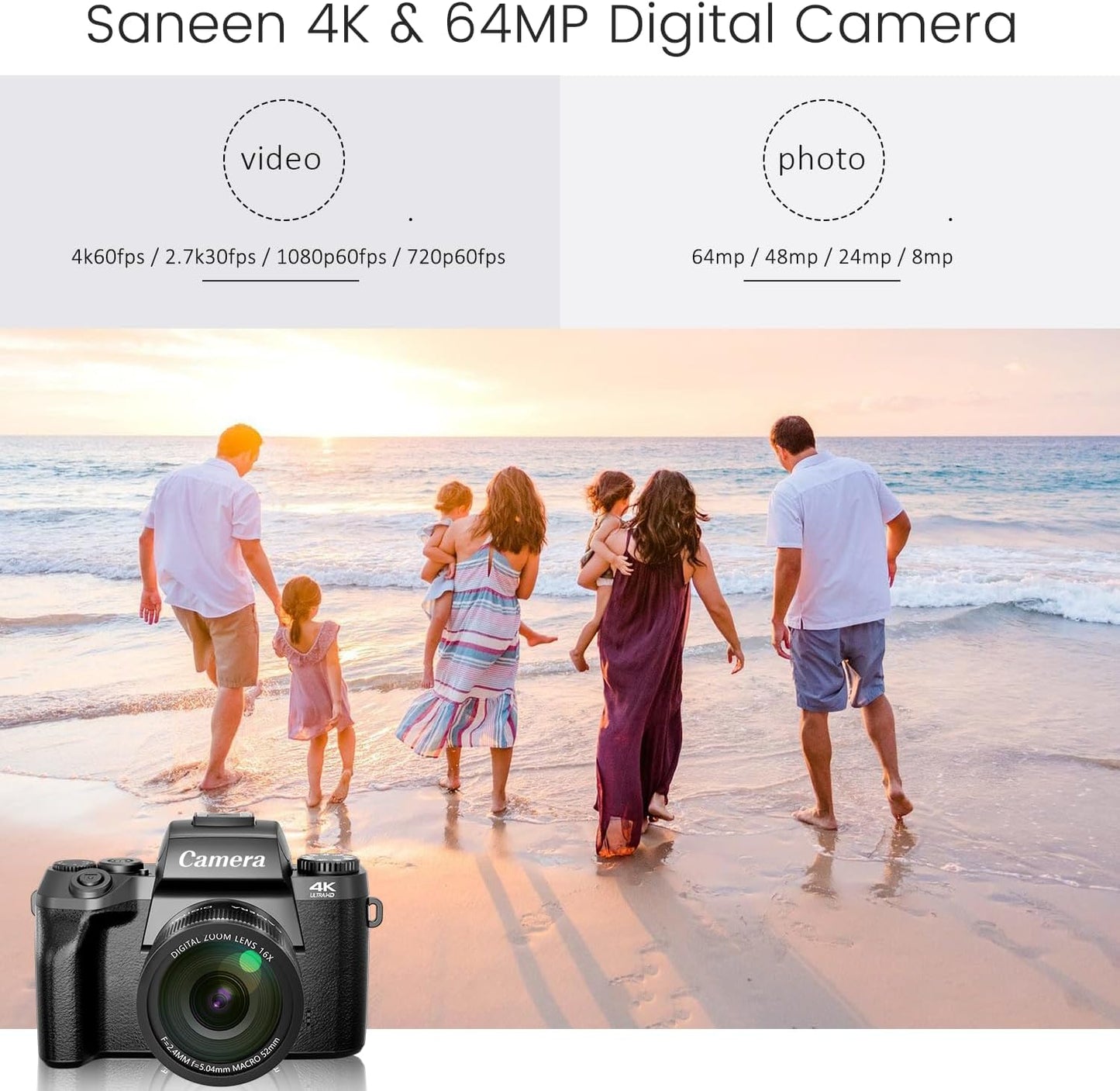 Saneen Cámara digital, cámaras 4K para fotografía y video, cámara d...