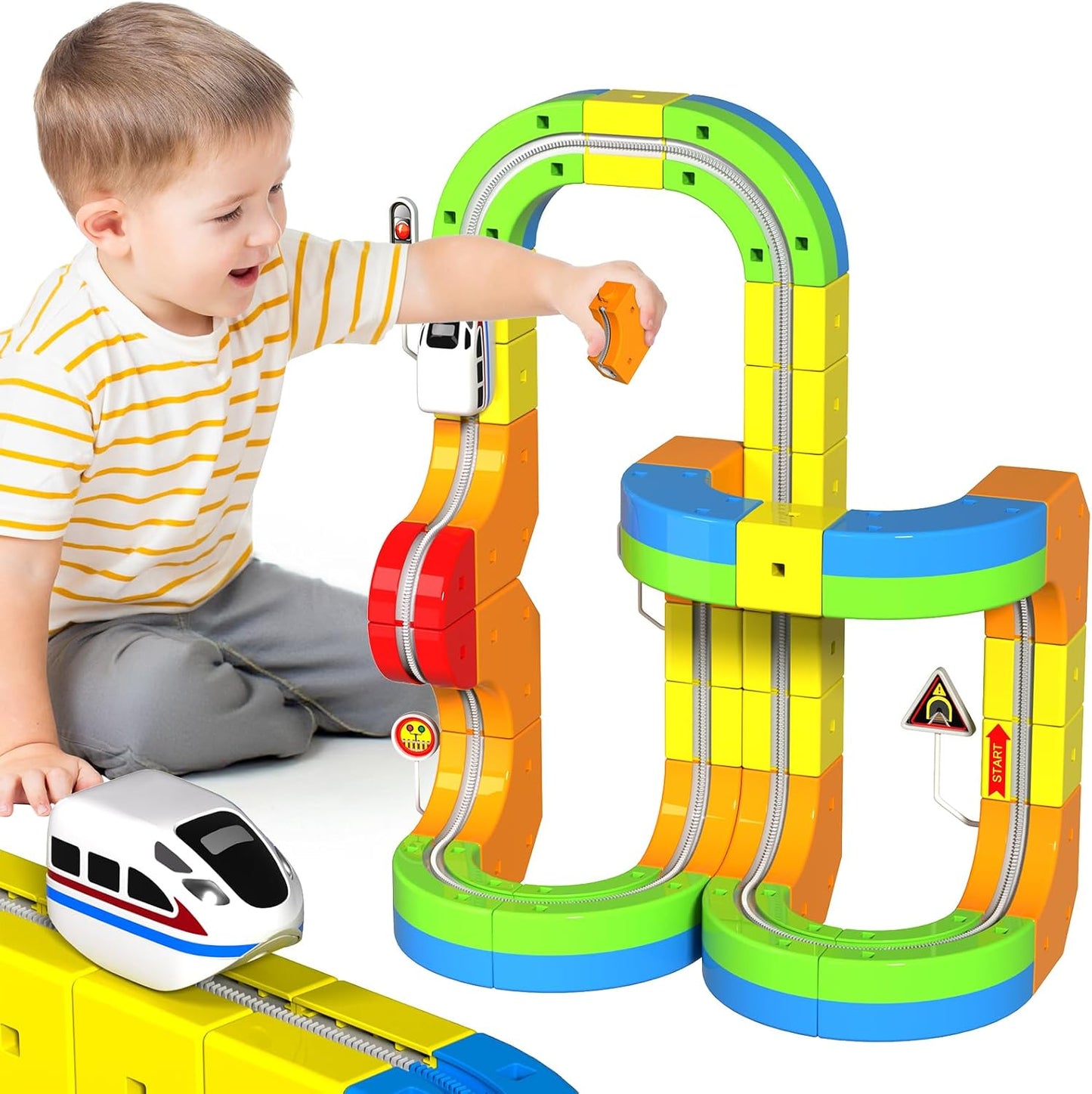 Juego de Tren Eléctrico para Niños, Set de Pista de Carreras 3D de...