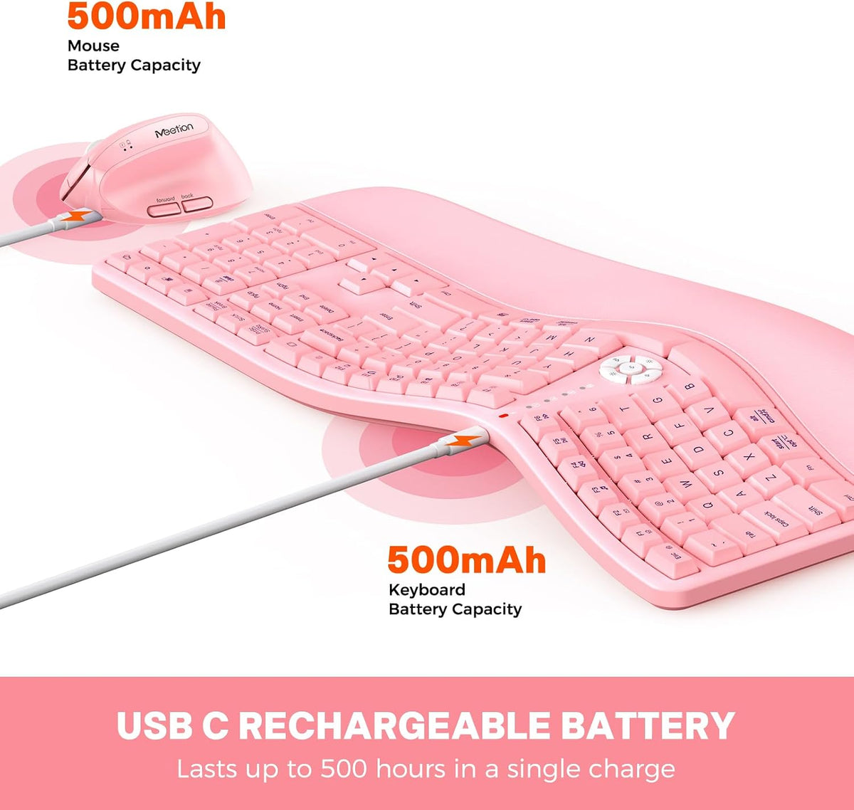 MEETION Combo de teclado y mouse ergonómico, diseño dividido, mouse...