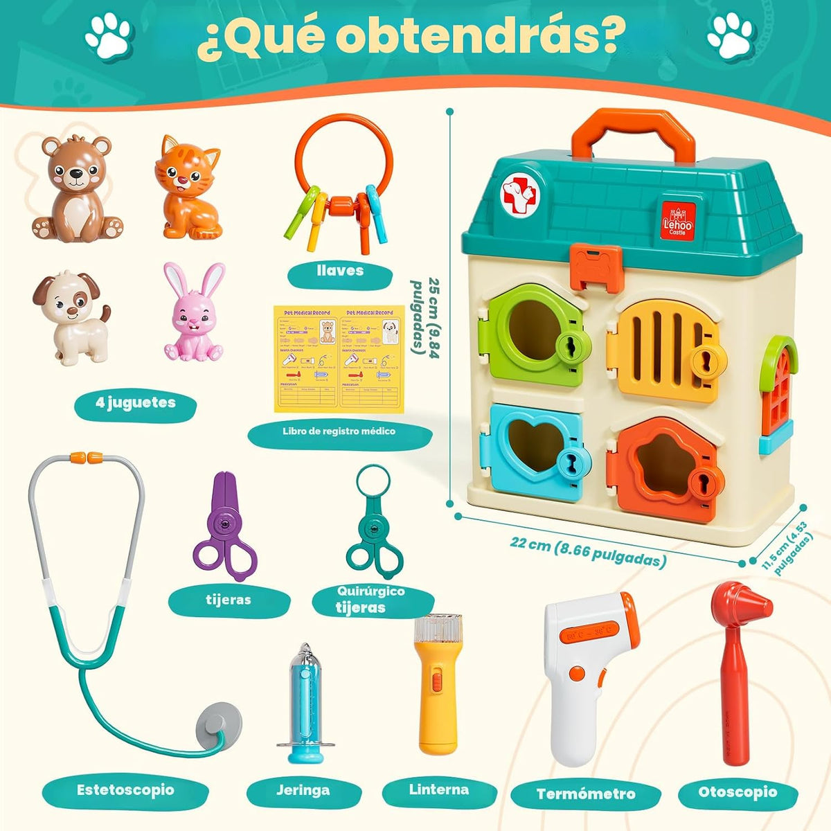 Lehoo Castle Juego de veterinario para niños, juguetes veterinarios...