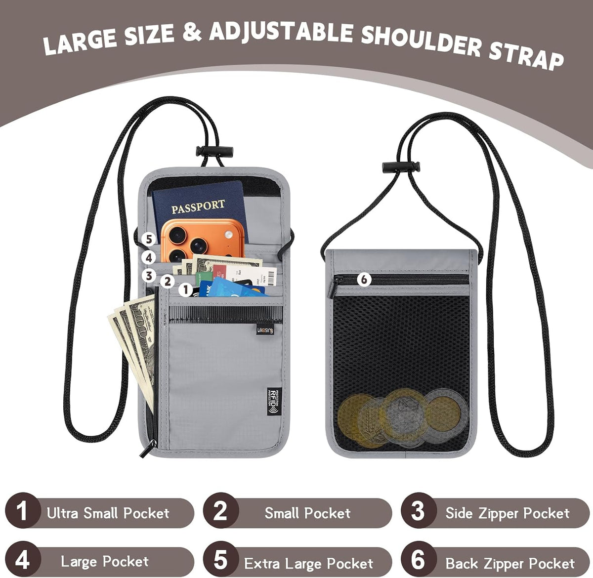 Likesing Funda para pasaporte familiar, bolsa para el cuello, bloqu...