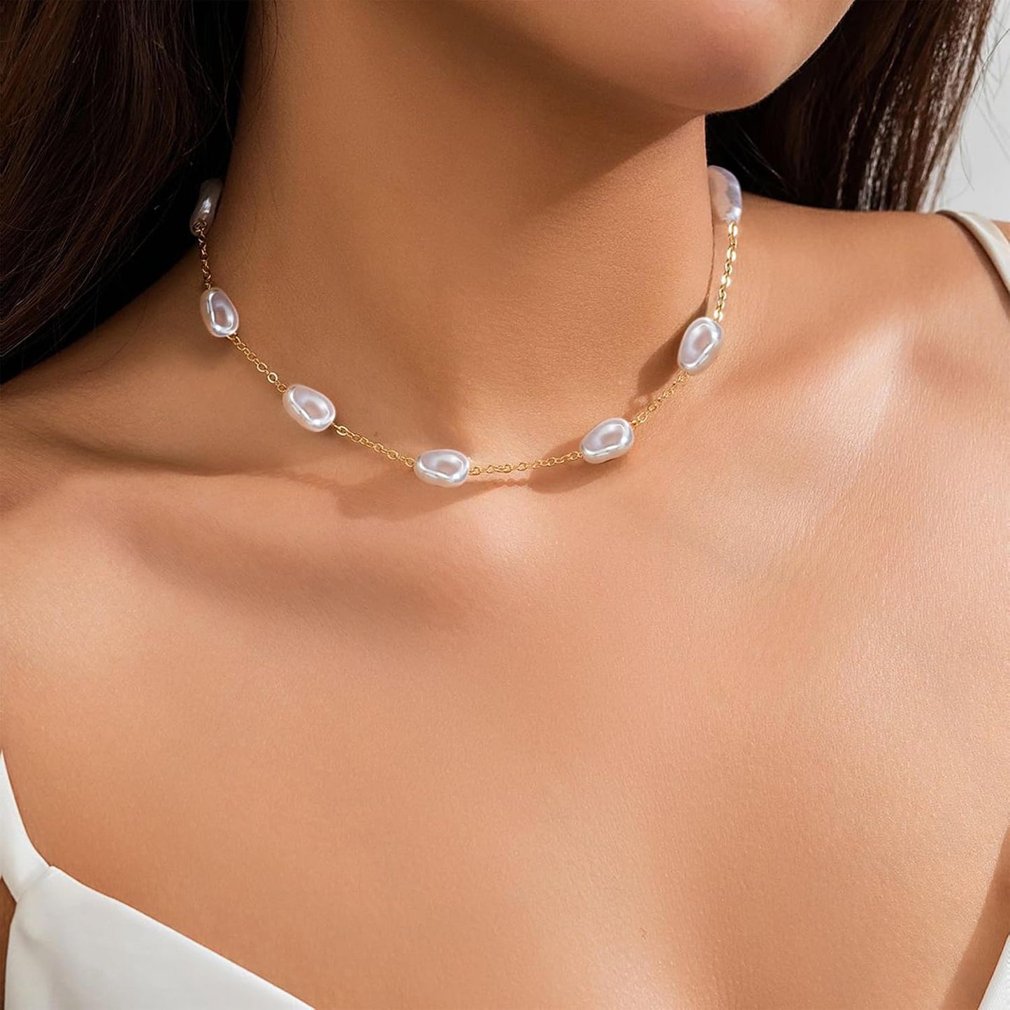 SmileBelle Collares de perlas, gargantilla de perlas de margarita p...