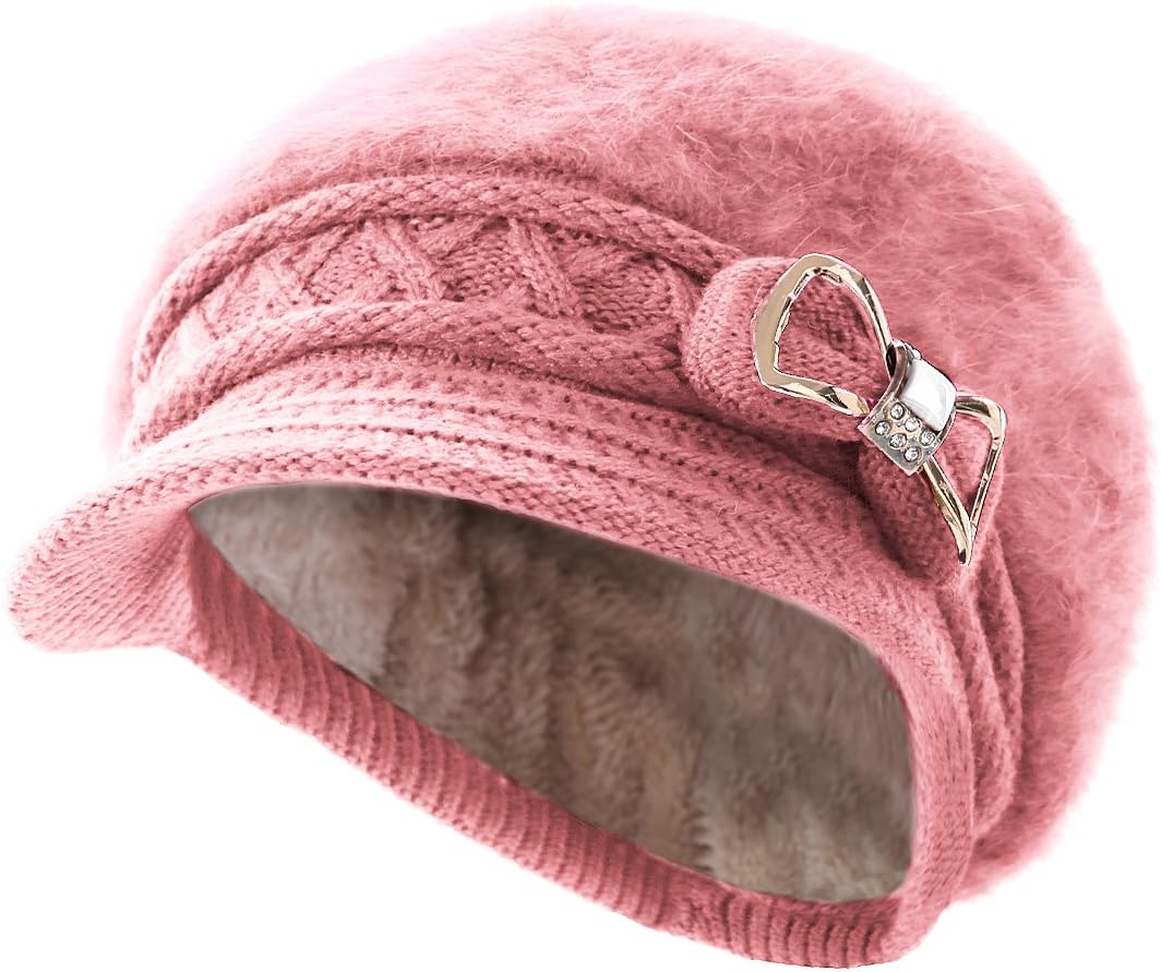 Surblue Sombrero de punto para mujer, boina, gorra de ala ancha con...
