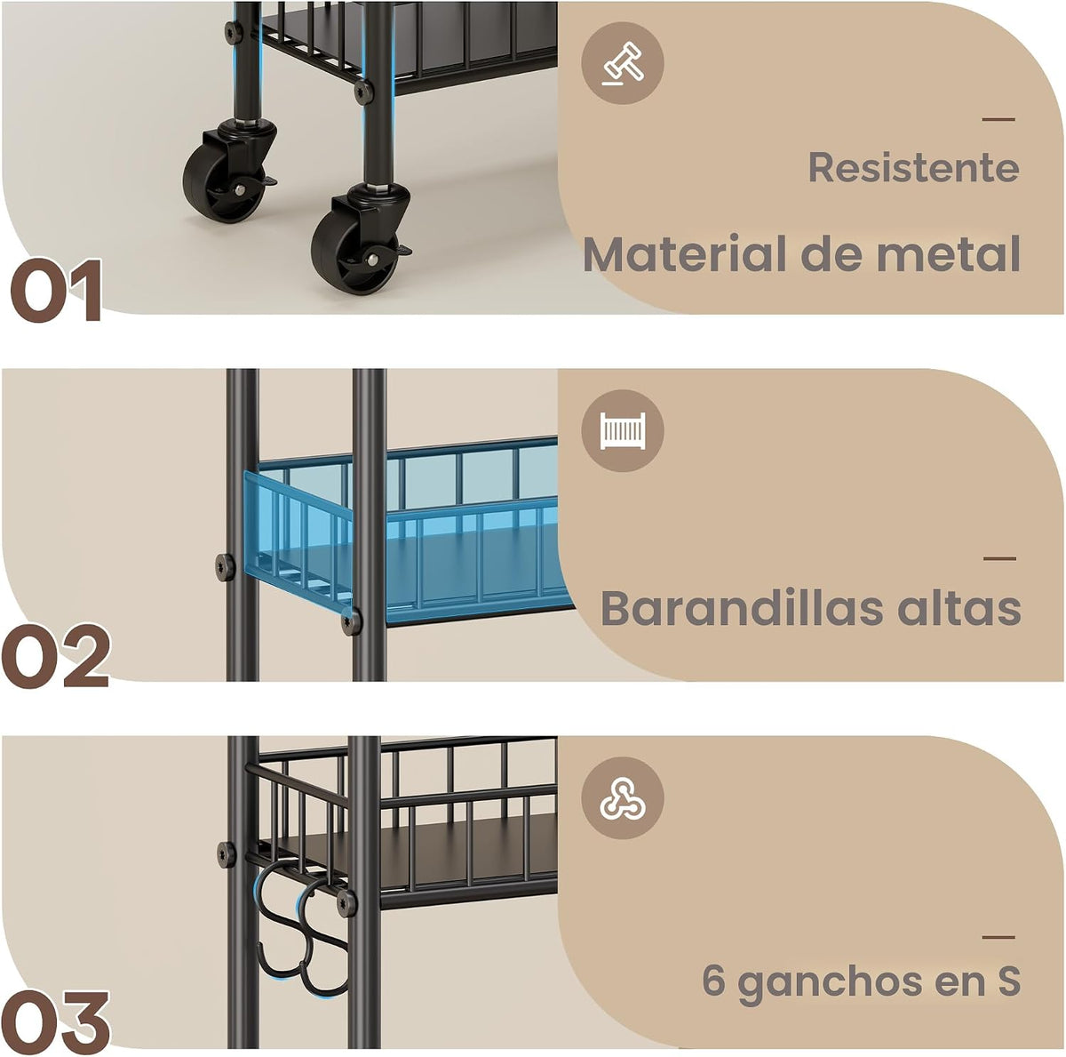 Qiaoxuan Carrito de almacenamiento delgado rodante con ruedas, esta...