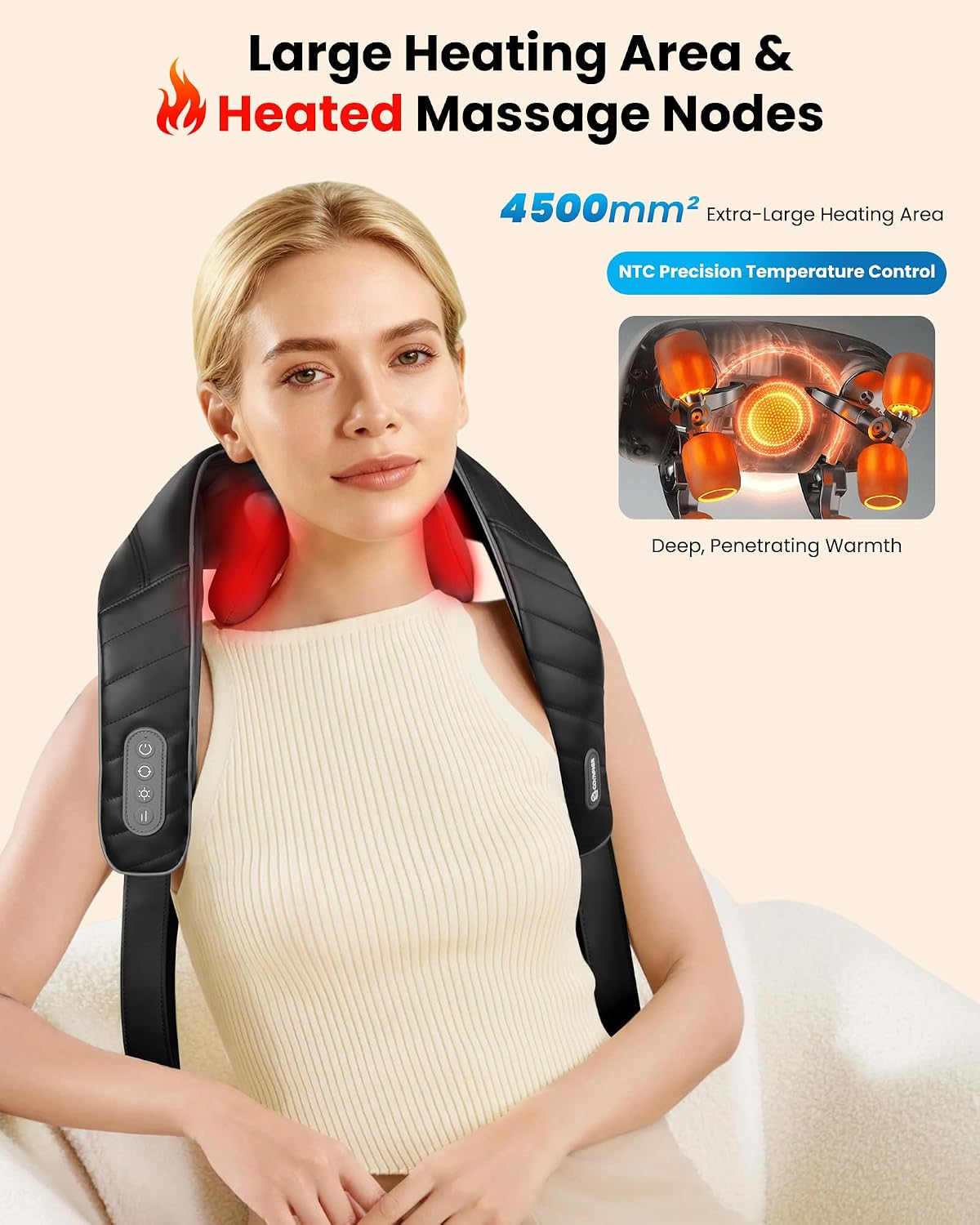 COMFIER Masajeador inalámbrico de cuello y hombros con calor, amasa...