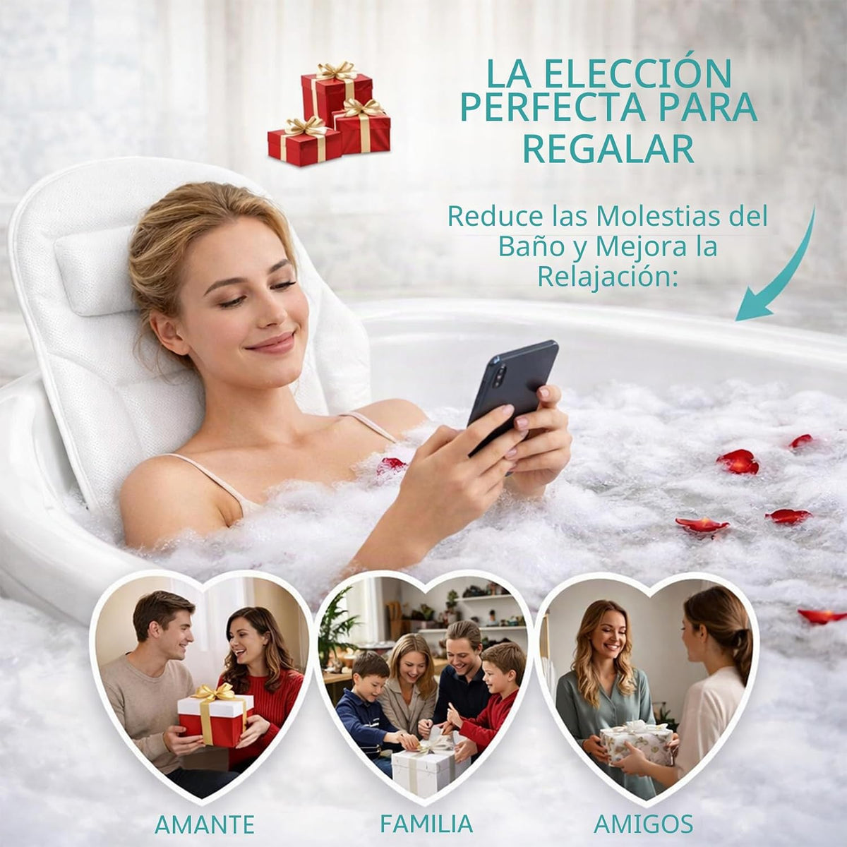 Almohada de cuerpo completo para bañera con soporte lumbar, cojín d...