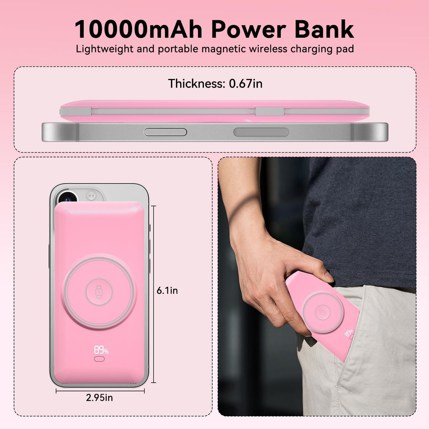 LUCKYFELLOW Cargador portátil magnético de 10000 mAh para iWatch y...