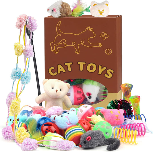 QUOZUO Juego de 30 Piezas de Juguetes para Gatos, Juego de Juguetes...