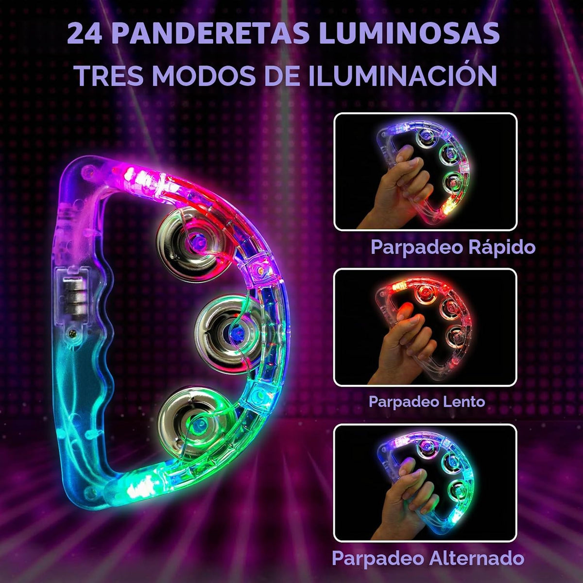 Panderetas musicales con luz LED: pandereta intermitente que brilla...