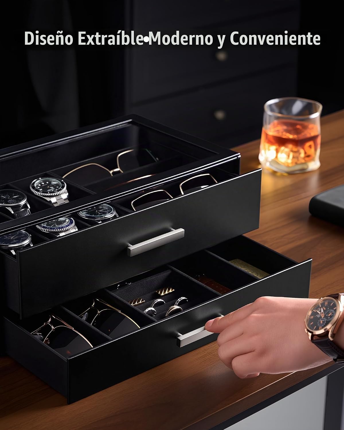 ProCase Joyero extraíble para hombre, caja de reloj de 6 ranuras y...