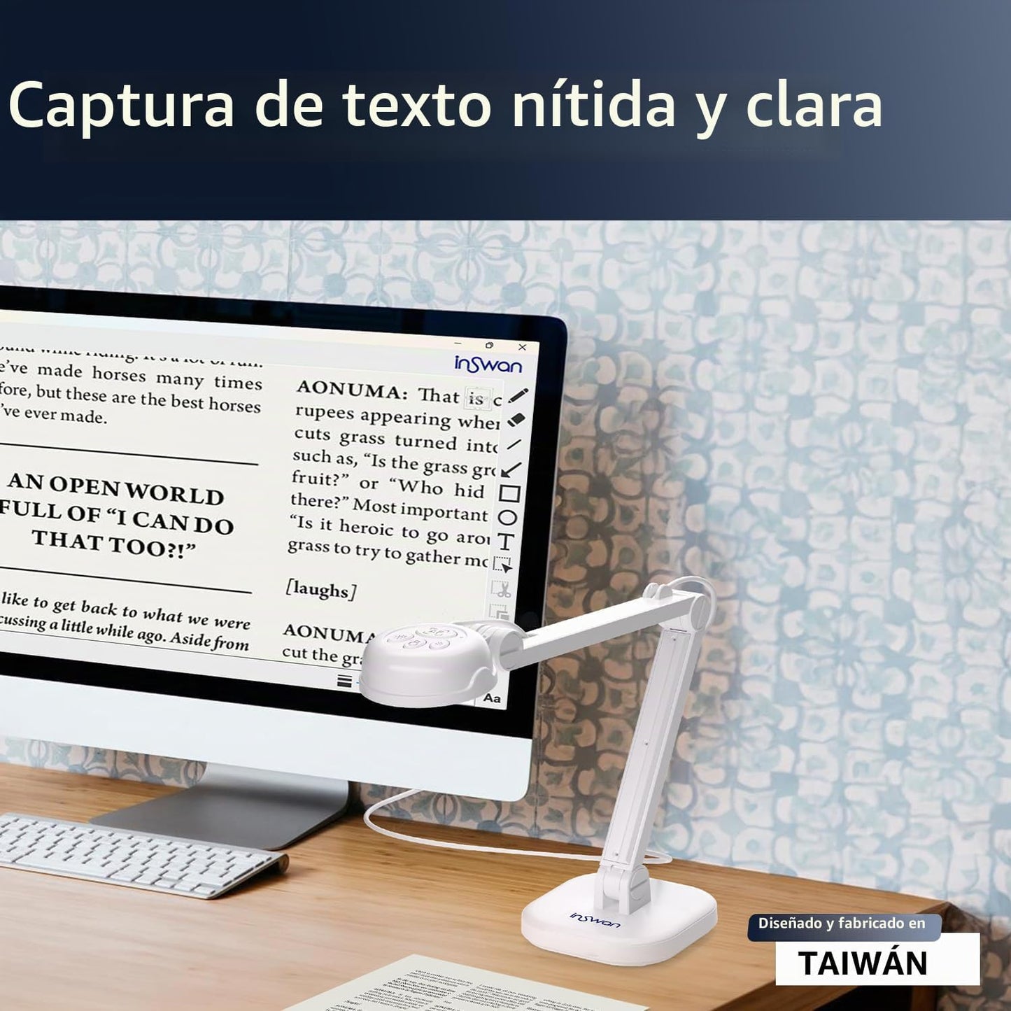 Cámara de documentos USB INSWAN INS-1 \u2014 8MP Ultra HD, enfoque...