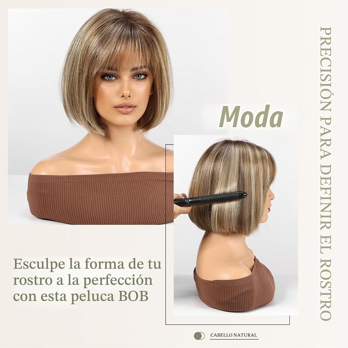 RSY - Peluca Bob de 12 pulgadas de cabello humano mezclado con fibr...