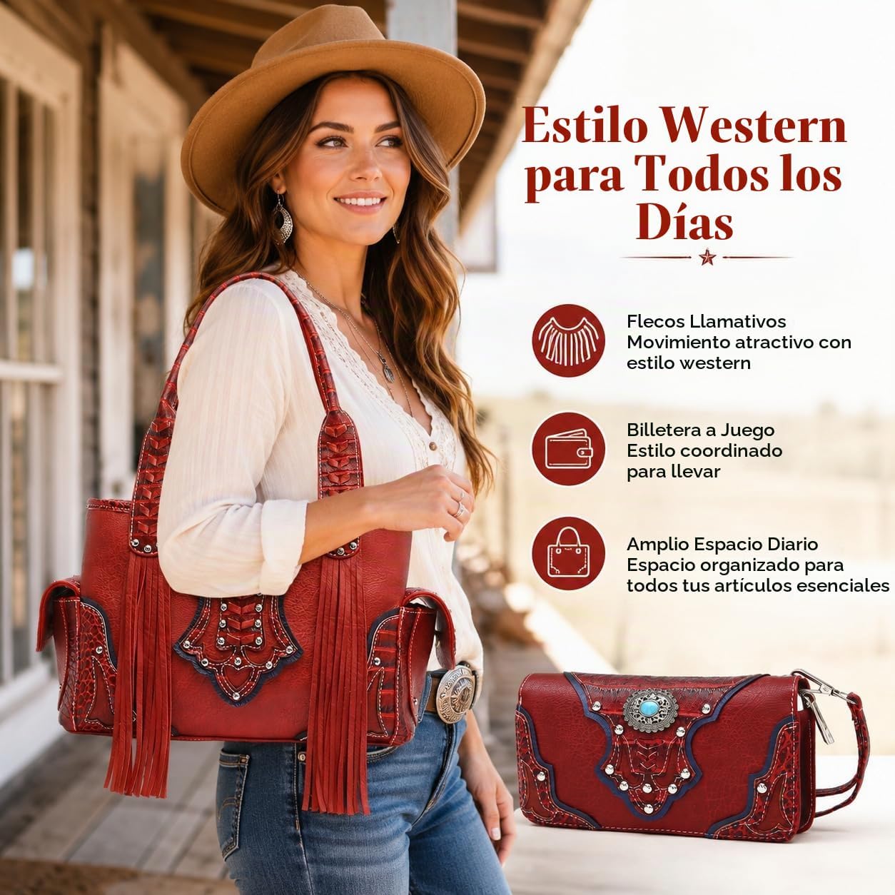 Estilo occidental vaquera tejida con flecos de cocodrilo magnífico...