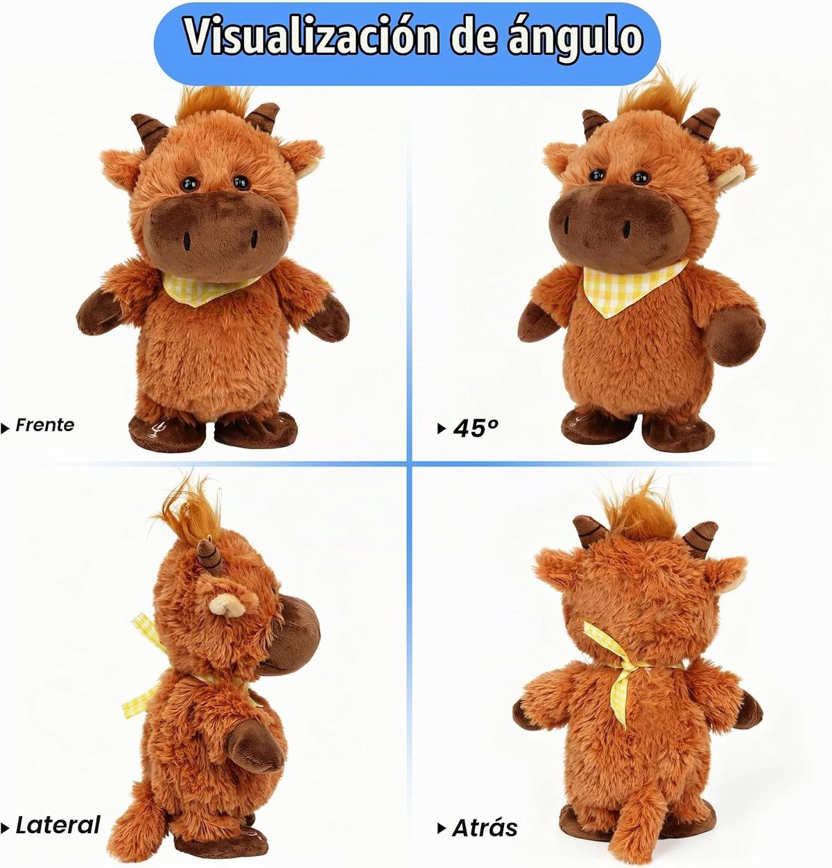 Hopearl Talking Highland Cow con babero amarillo repite lo que dice...