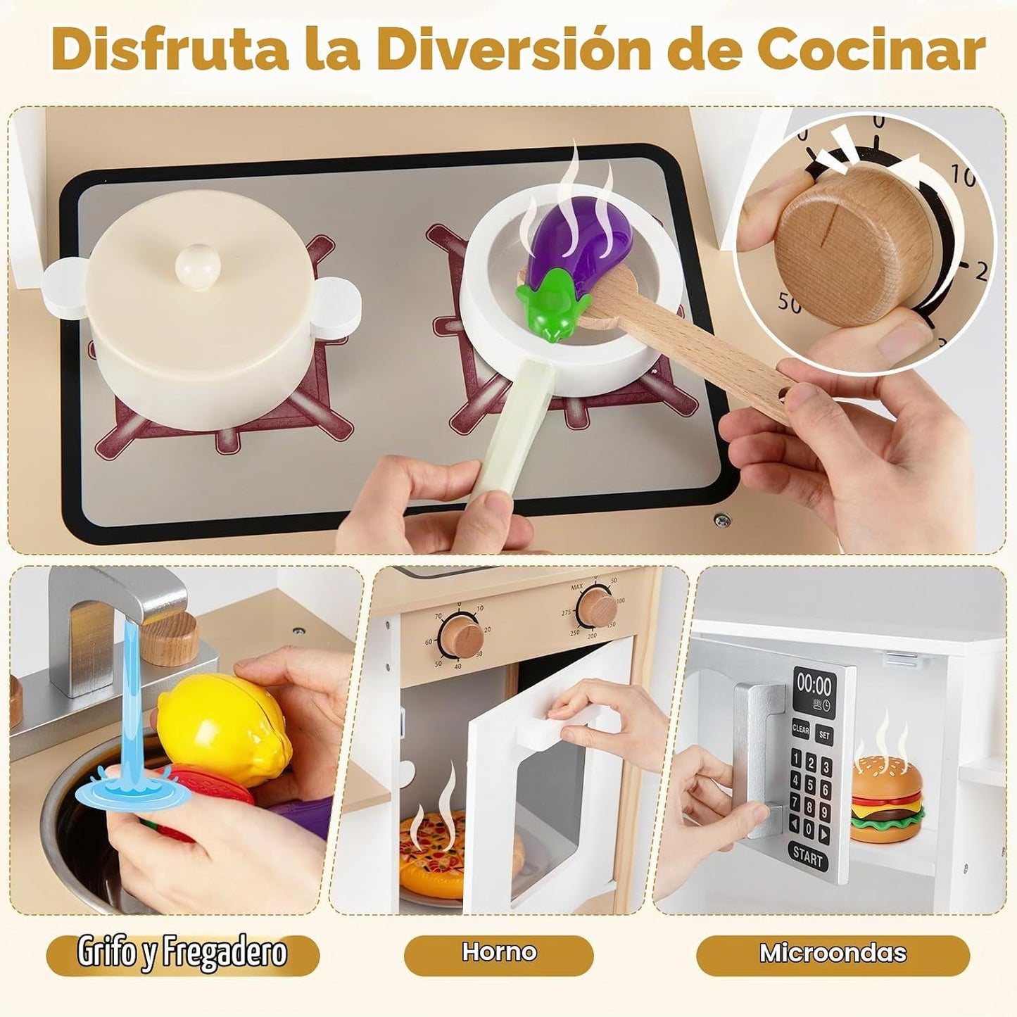 HONEY JOY Juego de cocina con pizarra, juego de cocina de madera pa...