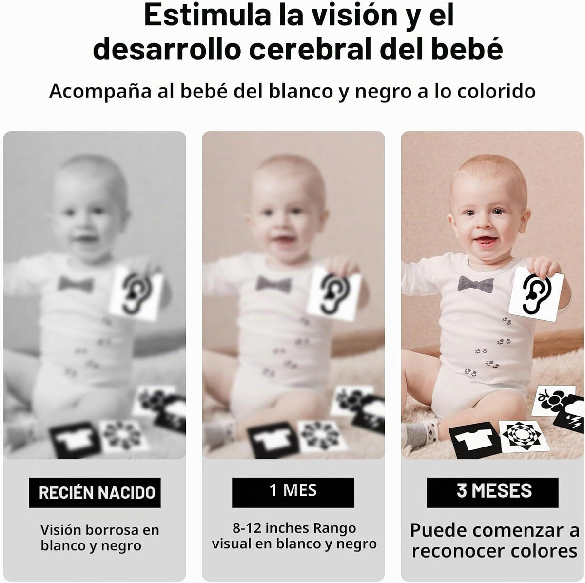 Tarjetas de bebé de alto contraste para bebés, tarjetas de bebé en...