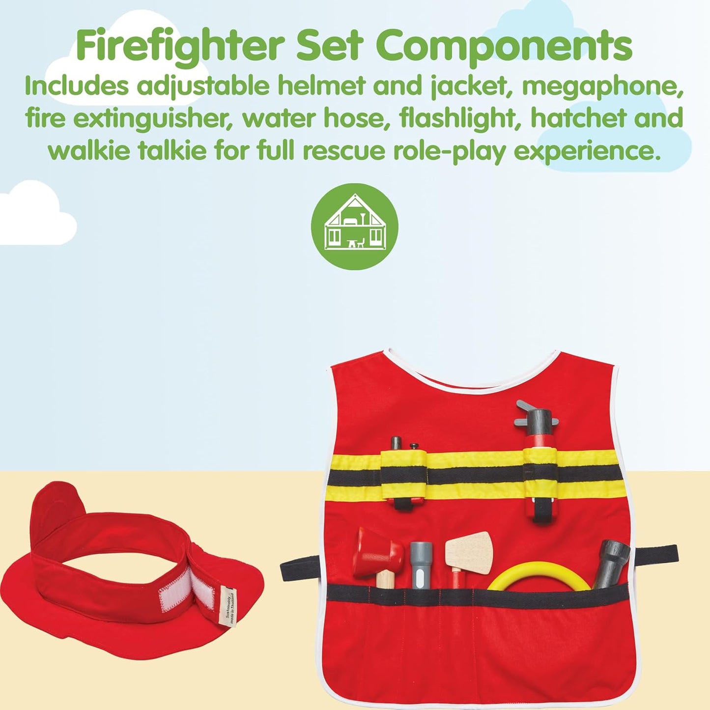 PlanToys® Juego de bomberos con kit de rescate de simulación, casco...