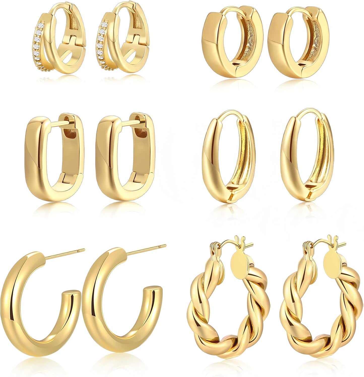 Juego de 9 pares de aretes pequeños tipo aro huggie de oro\/plata p...