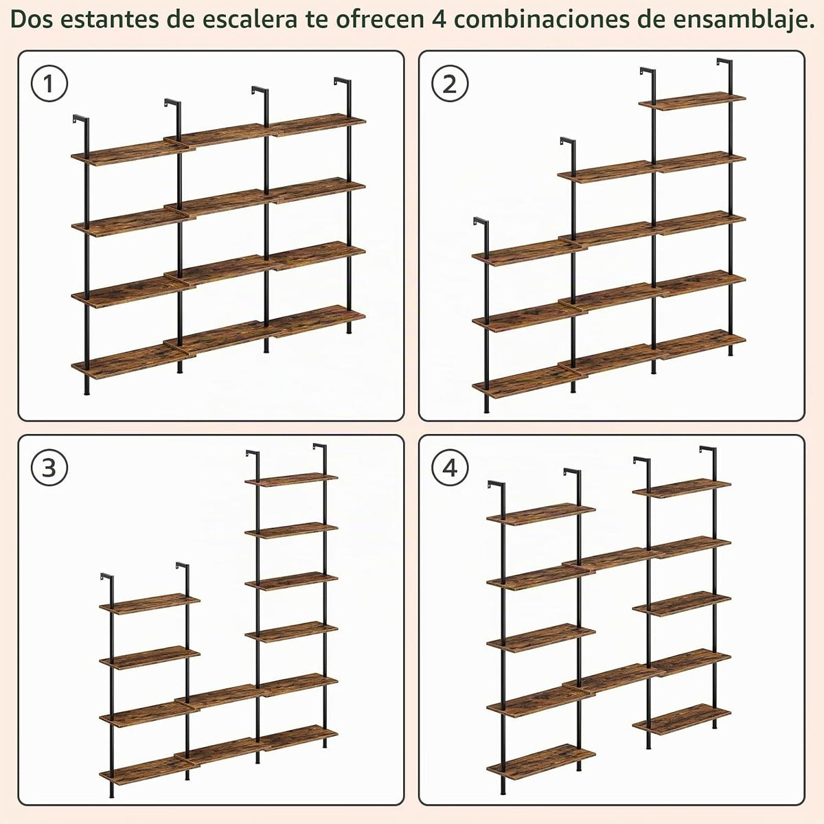 HOOBRO Estantería de escalera de bricolaje, estantería de pared de...