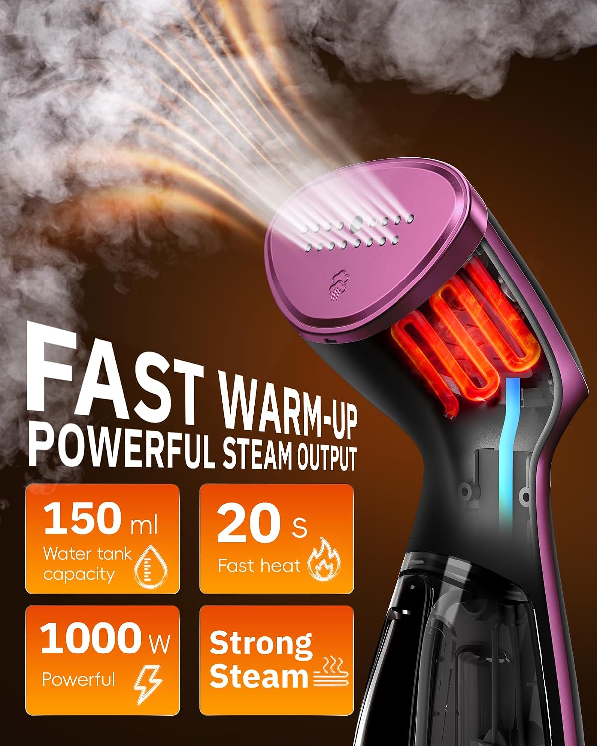 OGHom Vaporizador para ropa, removedor de arrugas portátil de mano,...