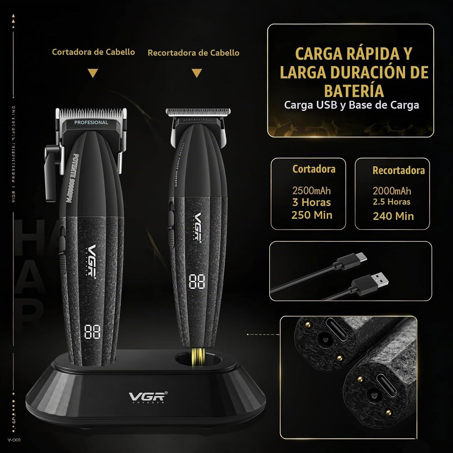 VGR 640 S4 Combo de peluquero profesional 4 en 1 para hombres, cort...