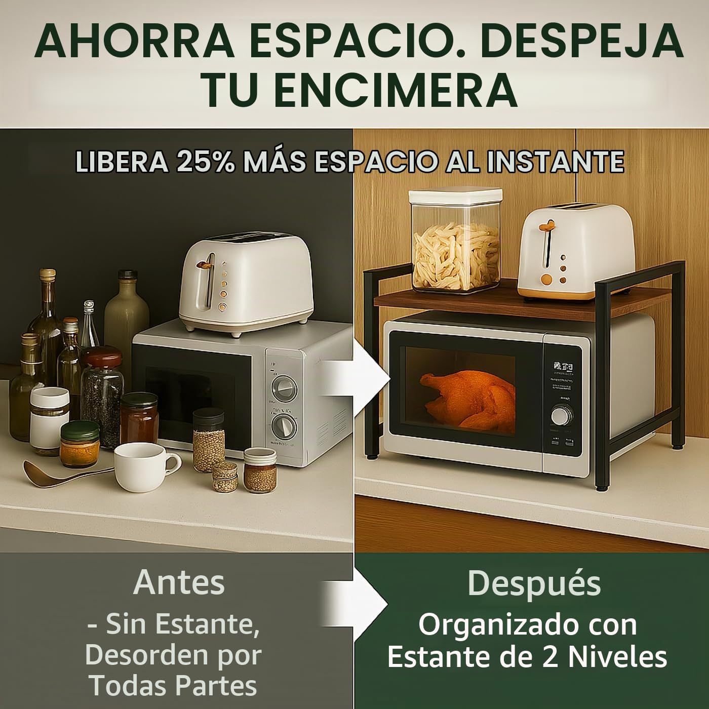 Soporte de microondas resistente de 3 niveles, organizador de encim...