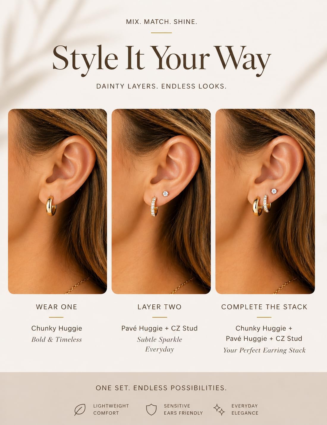 Styleeary Aretes de oro para mujer, pequeños y gruesos, chapados en...