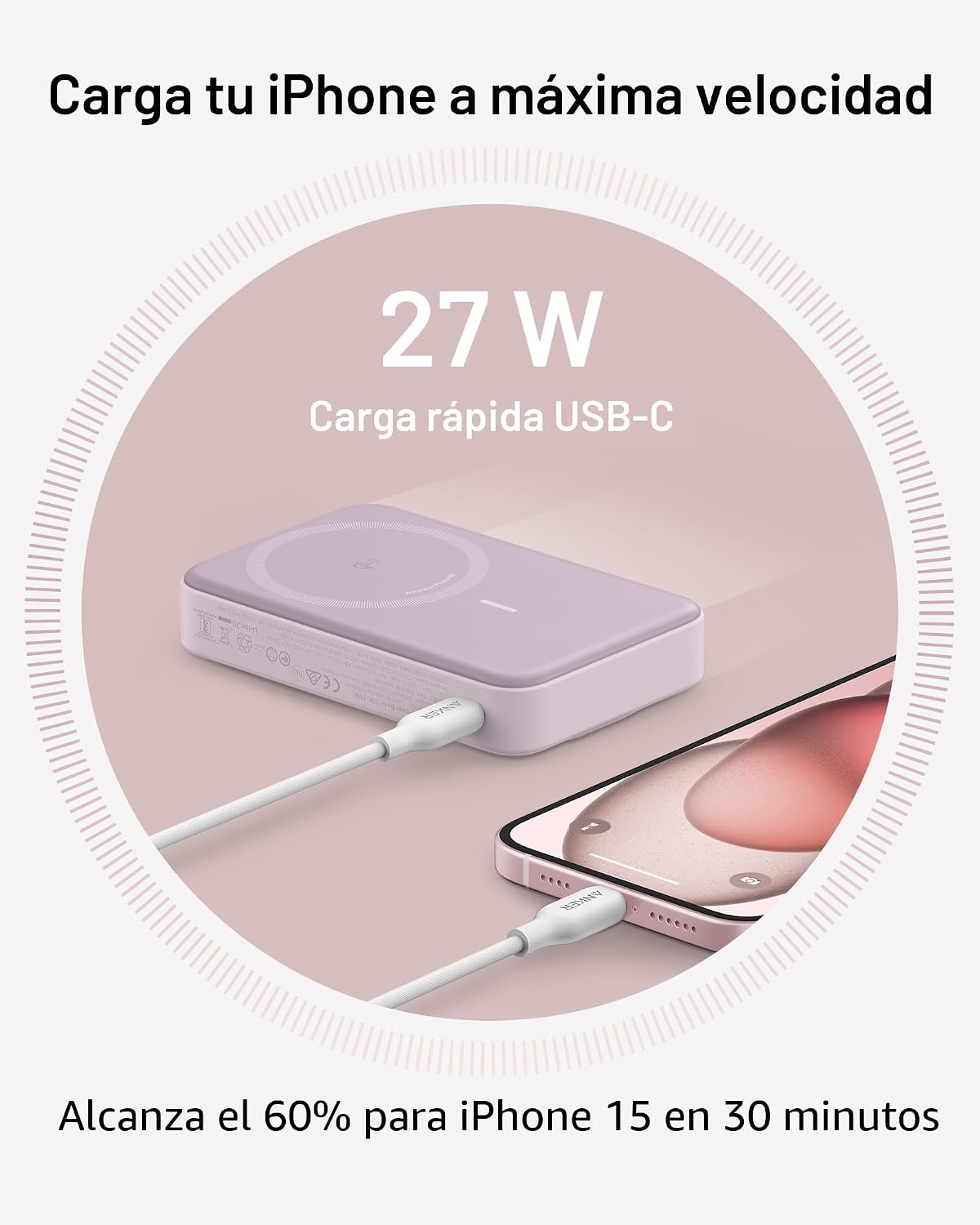 Anker MagGo Power Bank, Cargador portátil compatible con MagSafe, c...