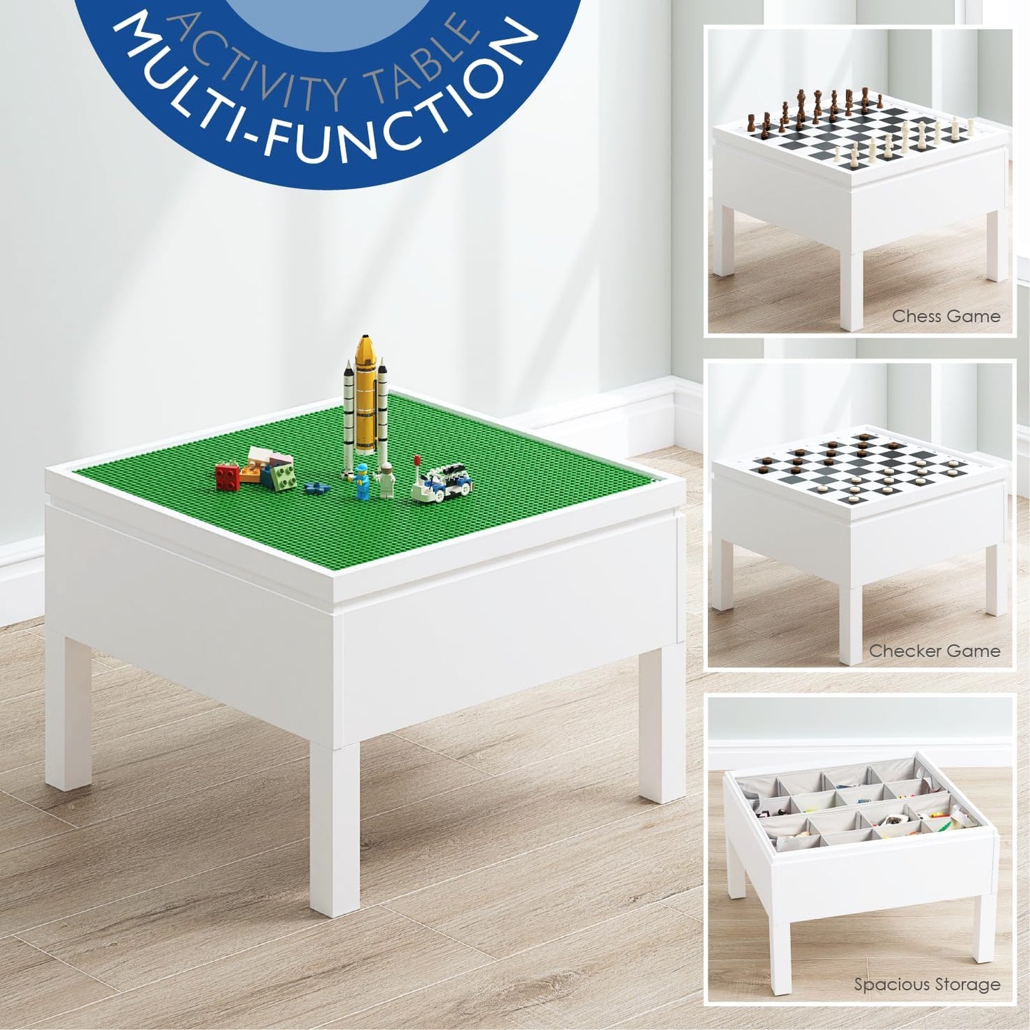 UTEX Mesa de construcción 3 en 1 para niños y mesa de ajedrez compa...