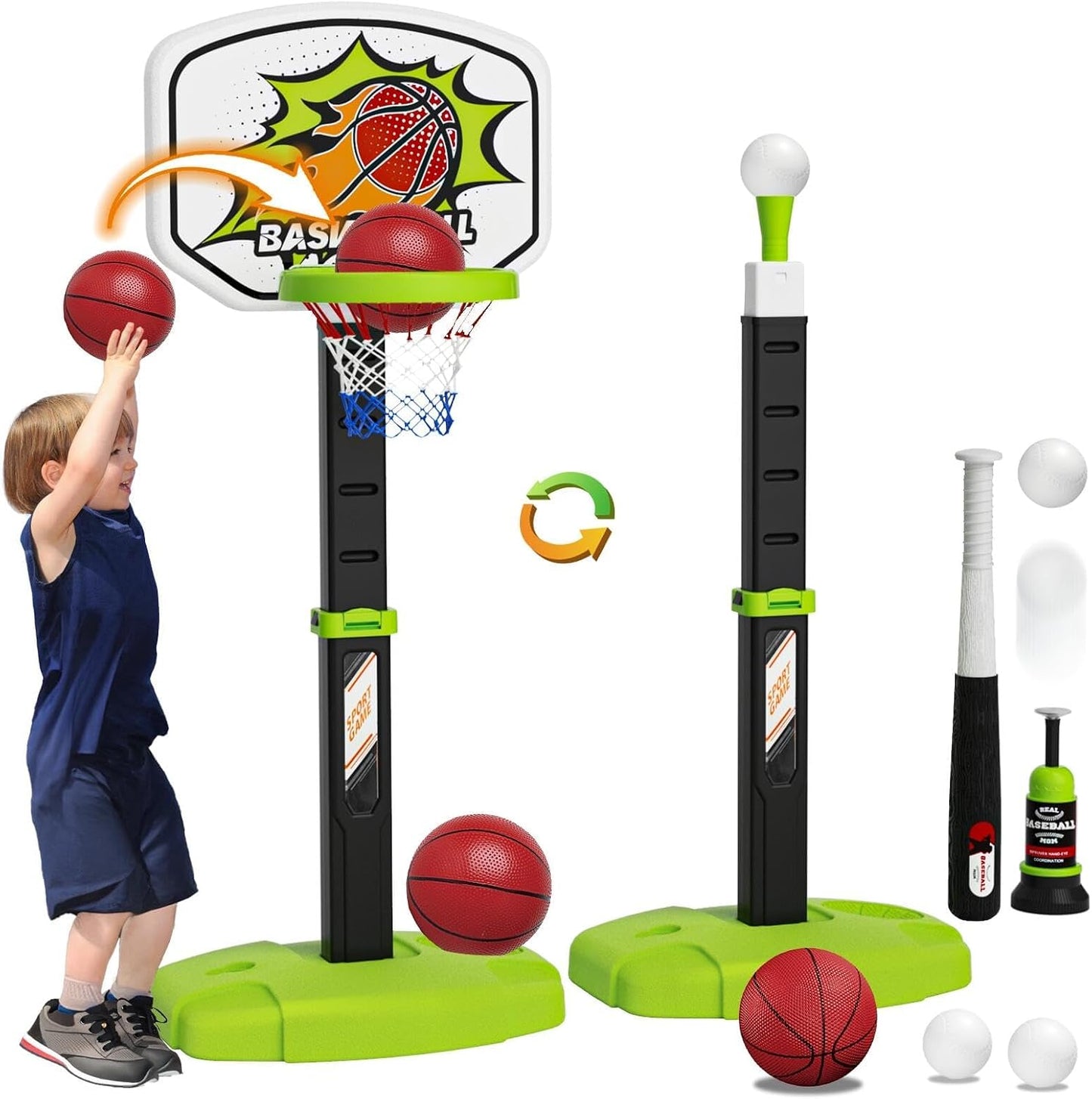 Juego de aro de baloncesto y tee ball 3 en 1 para niños pequeños: s...