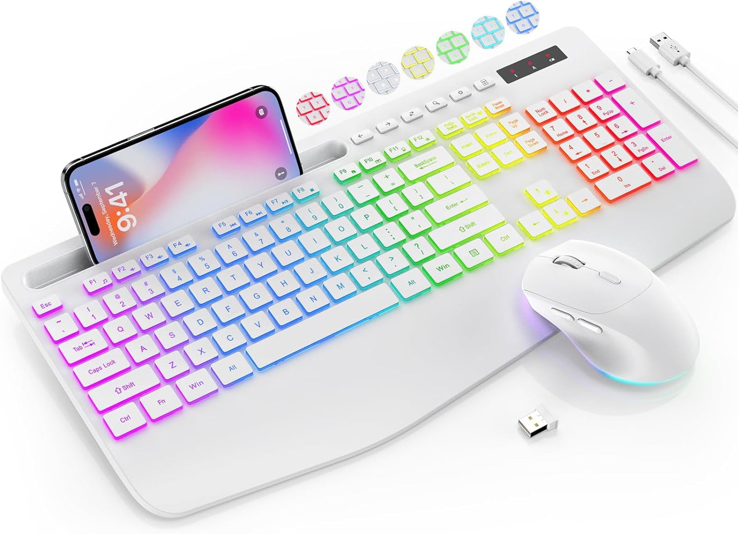 SABLUTE Combo de teclado y mouse inalámbricos: 9 efectos retroilumi...