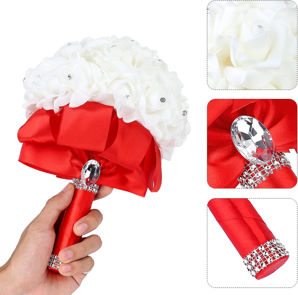 Febou Ramo de novia, ramo de dama de honor rojo, ramo de novia con...
